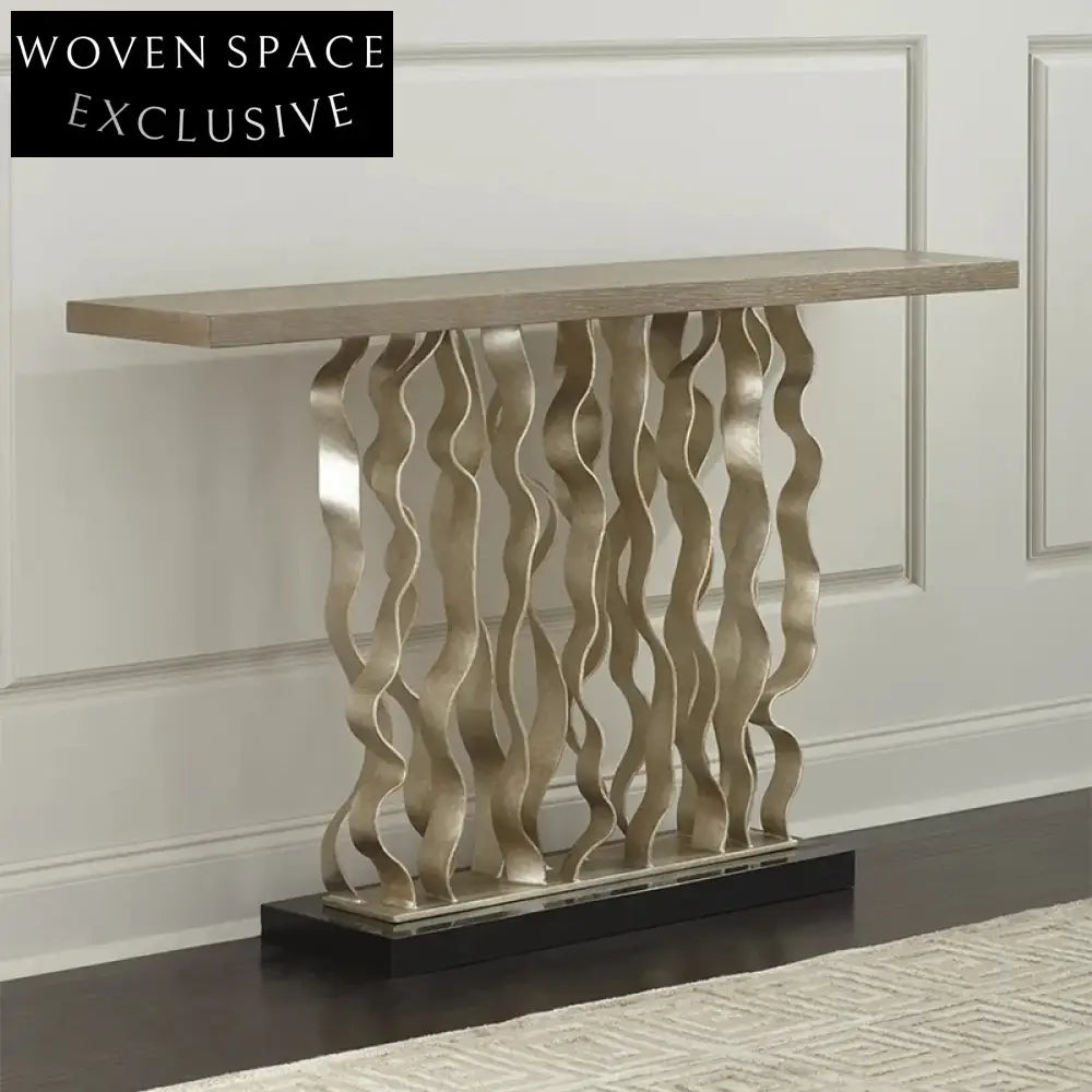 Modern Luxury Wood Top Stainless Steel Console Table for Elegant Living Rooms