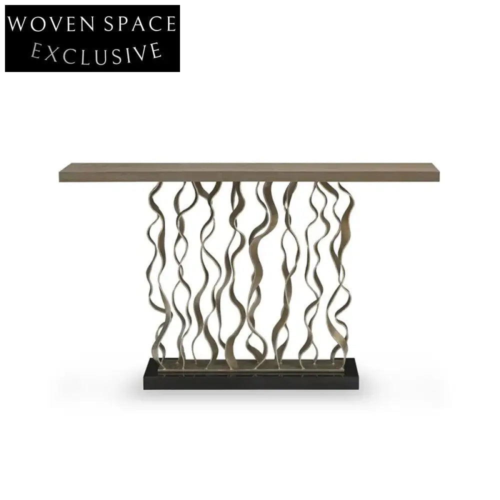 Modern Luxury Wood Top Stainless Steel Console Table for Elegant Living Rooms