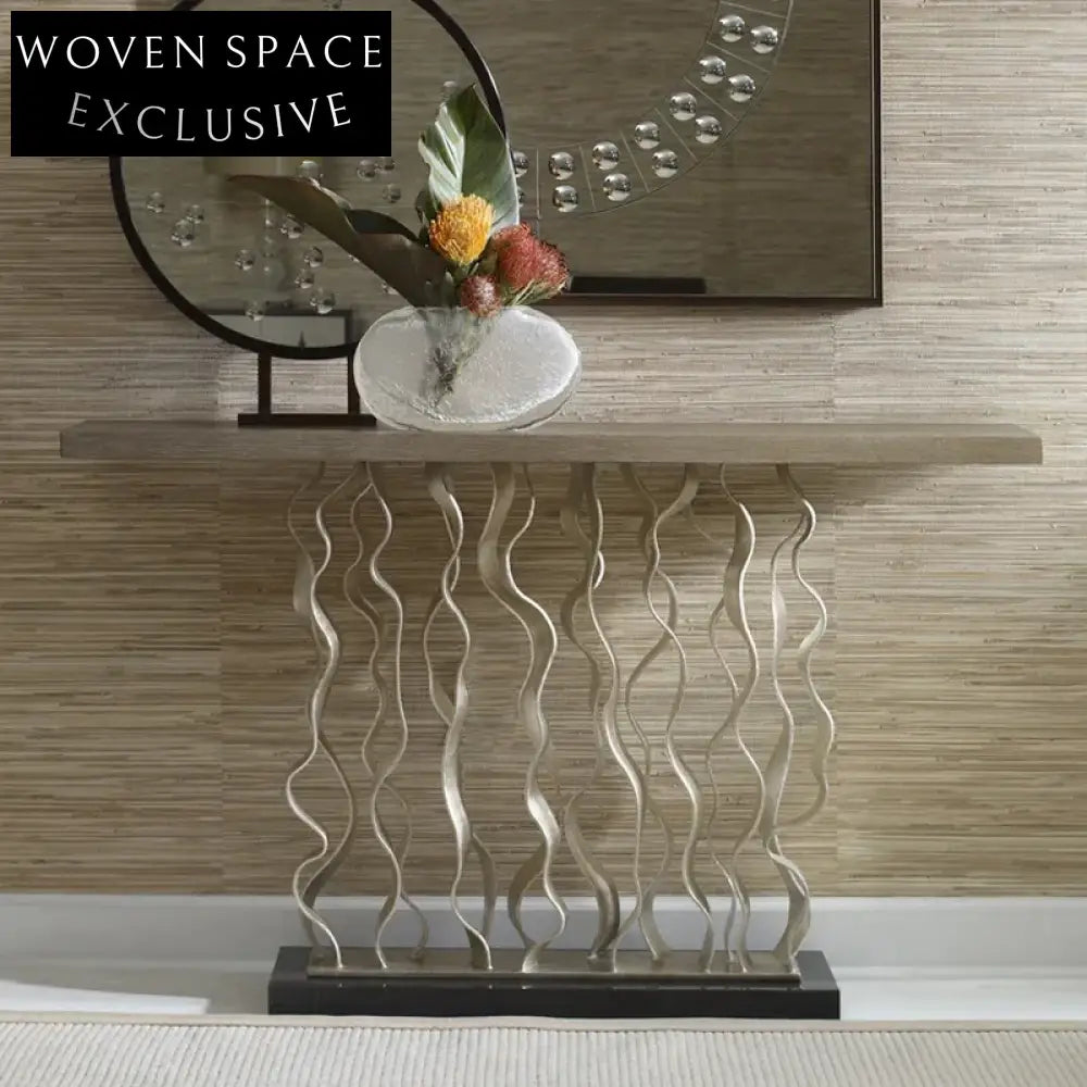 Modern Luxury Wood Top Stainless Steel Console Table for Elegant Living Rooms