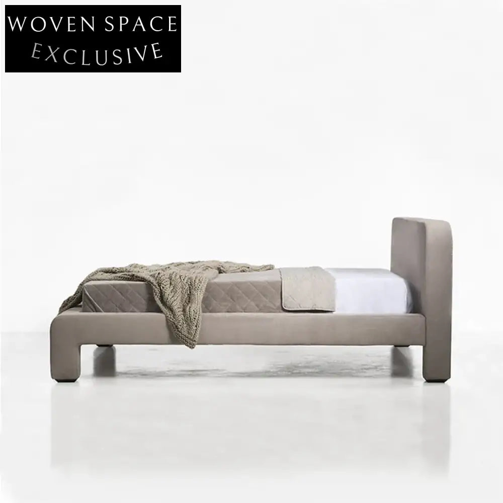 Modern Luxury Wooden Frame Fabric Double Bed with Sponge Soft Cushion