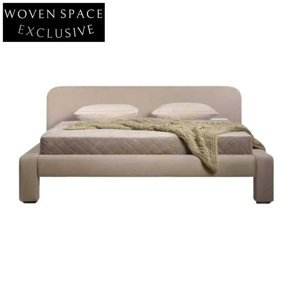 Modern Luxury Wooden Frame Fabric Double Bed with Sponge Soft Cushion