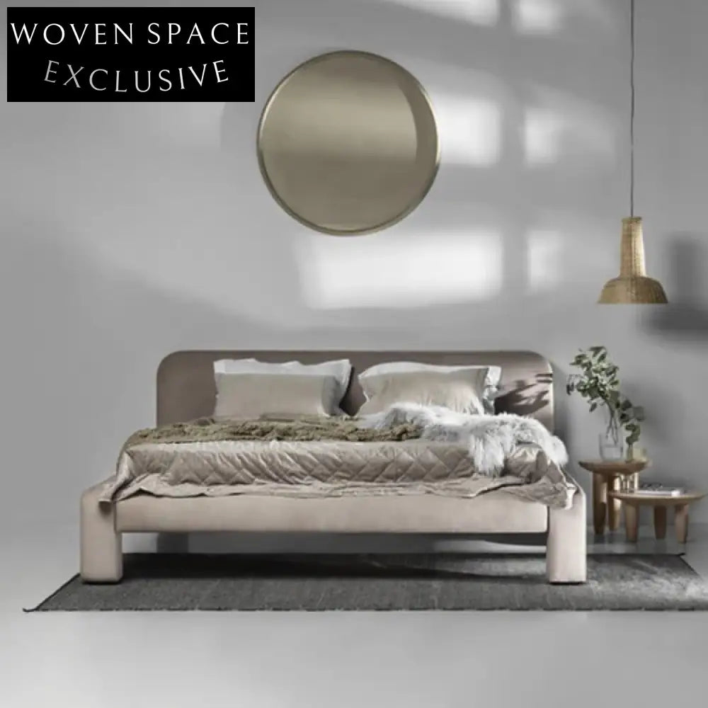 Modern Luxury Wooden Frame Fabric Double Bed with Sponge Soft Cushion