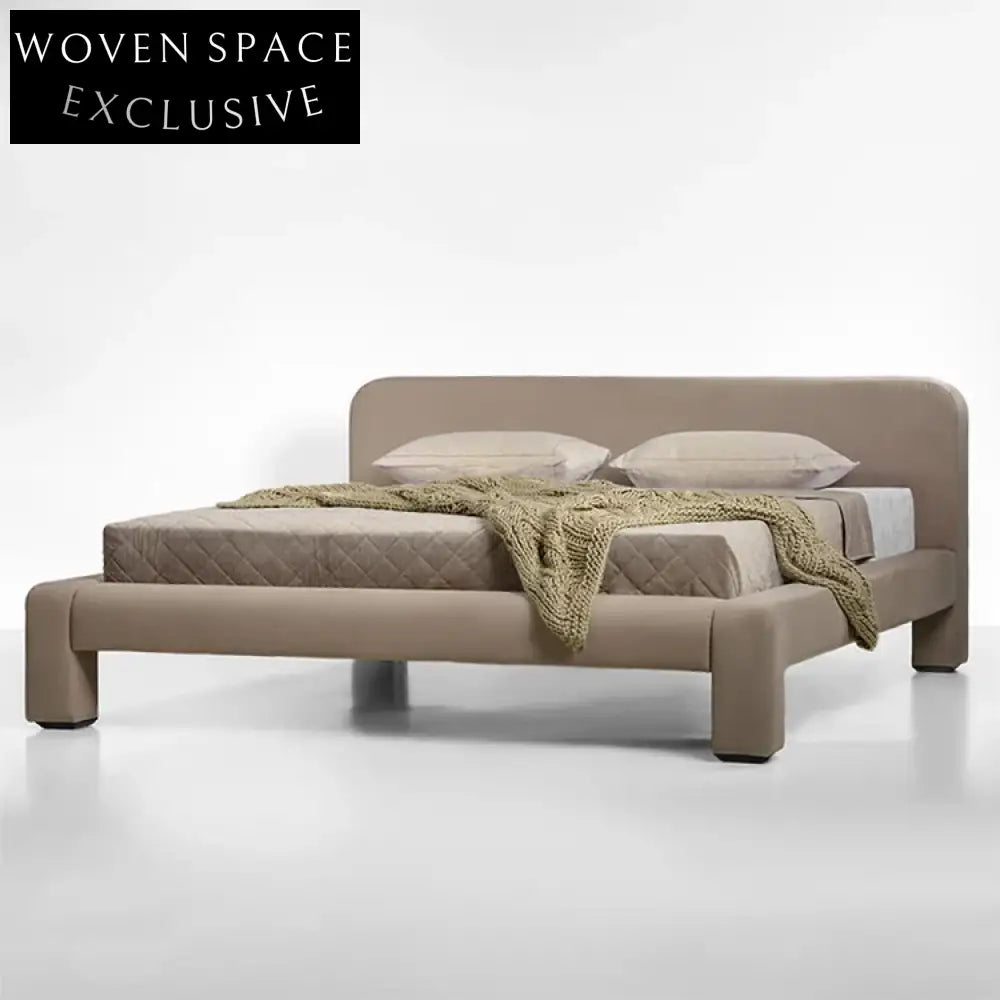Modern Luxury Wooden Frame Fabric Double Bed with Sponge Soft Cushion