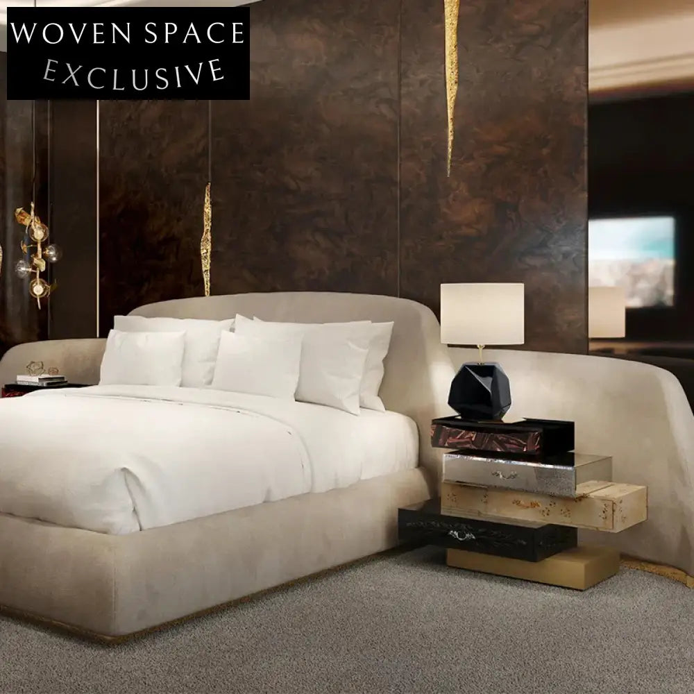 Modern Luxury Wooden Nightstand for Bedroom, Hotel, Home Furniture with Metal Accents