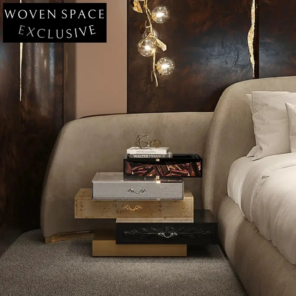 Modern Luxury Wooden Nightstand for Bedroom, Hotel, Home Furniture with Metal Accents