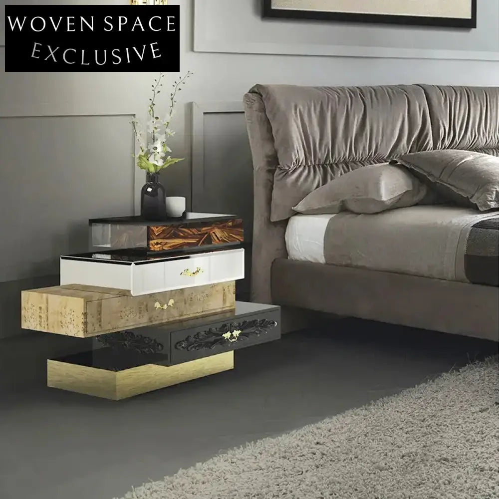 Modern Luxury Wooden Nightstand for Bedroom, Hotel, Home Furniture with Metal Accents