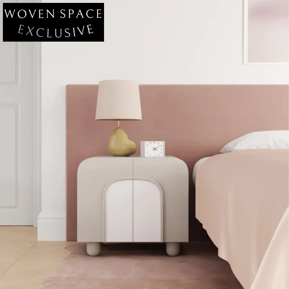 Modern Luxury Wooden Nightstand with Double Doors, Square Bedside Table