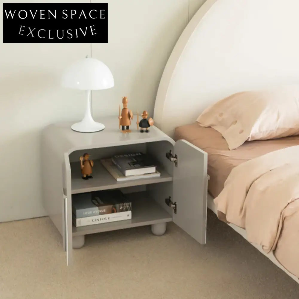 Modern Luxury Wooden Nightstand with Double Doors, Square Bedside Table