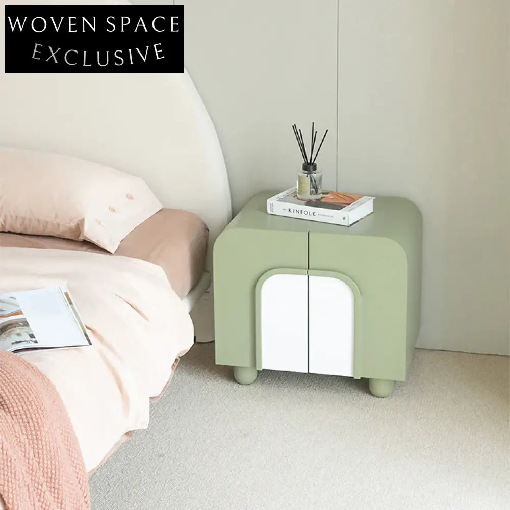 Modern Luxury Wooden Nightstand with Double Doors, Square Bedside Table