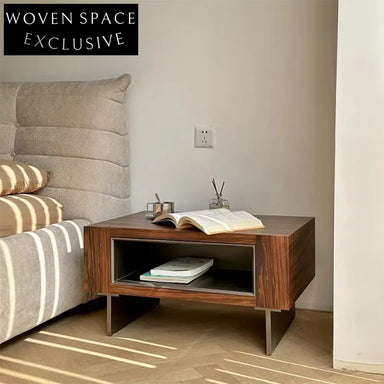 Modern Luxury Wooden Nightstand with Stainless Steel Base for Bedroom