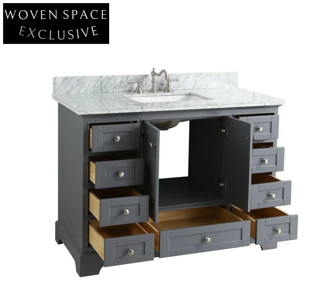 Modern Luxury Wooden Single Sink Bathroom Vanity Cabinet with Countertop