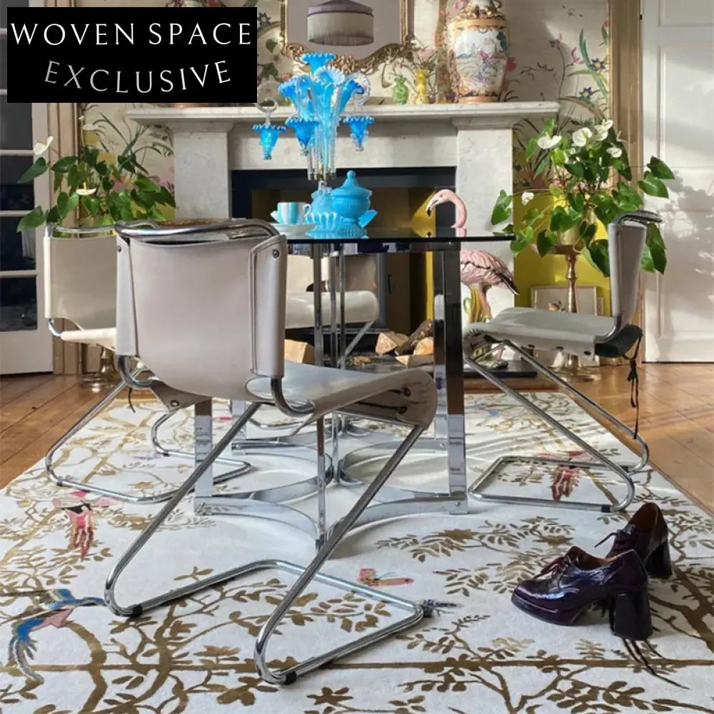 Modern Machine-Made Polyester Area Rug with Elegant Floral Bird Design