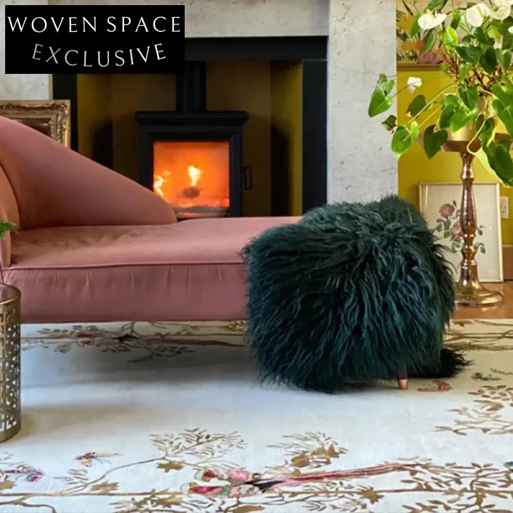 Modern Machine-Made Polyester Area Rug with Elegant Floral Bird Design