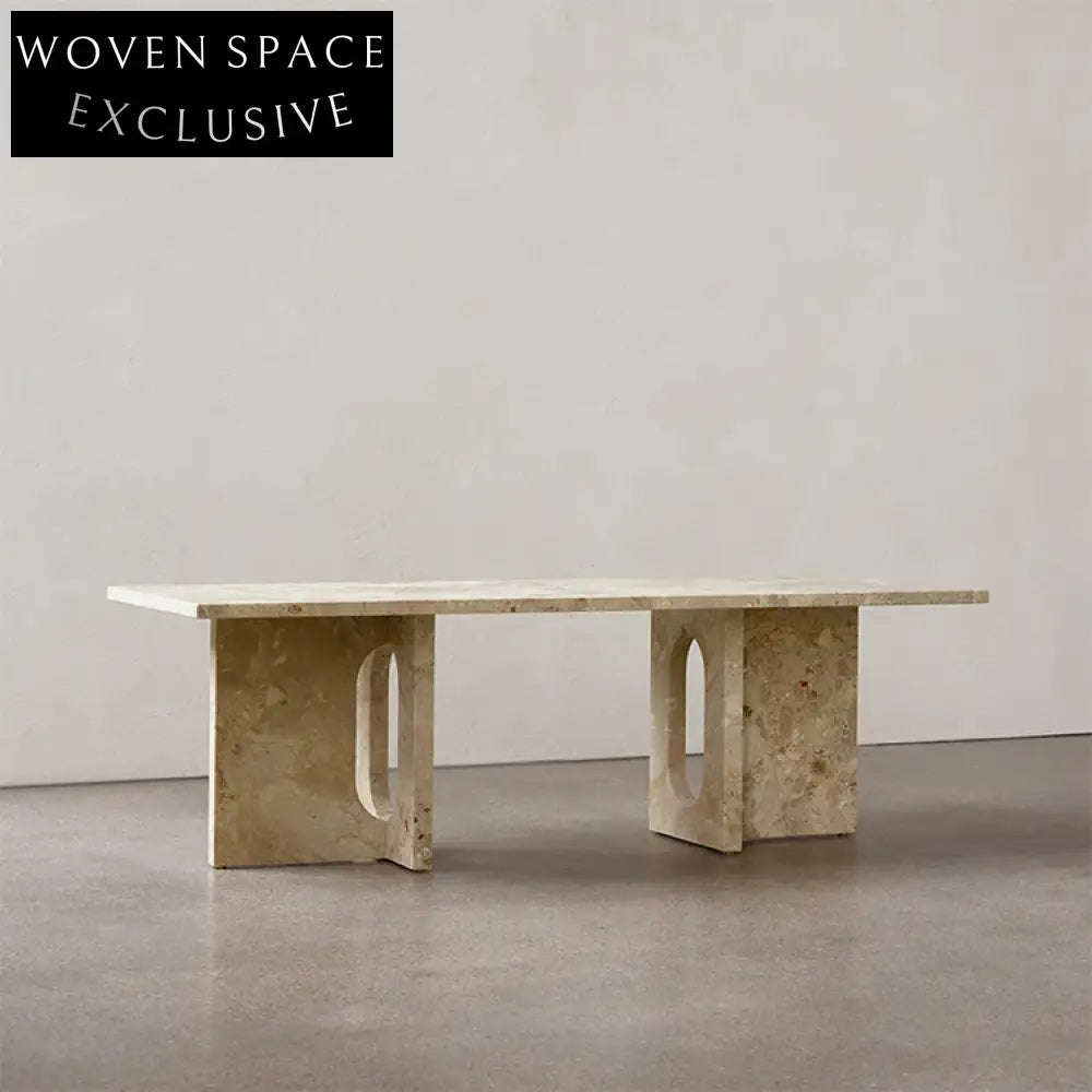 Modern Marble Rectangle Coffee Table with Natural Finish