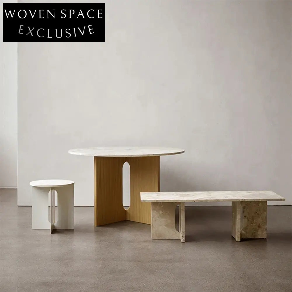 Modern Marble Rectangle Coffee Table with Natural Finish