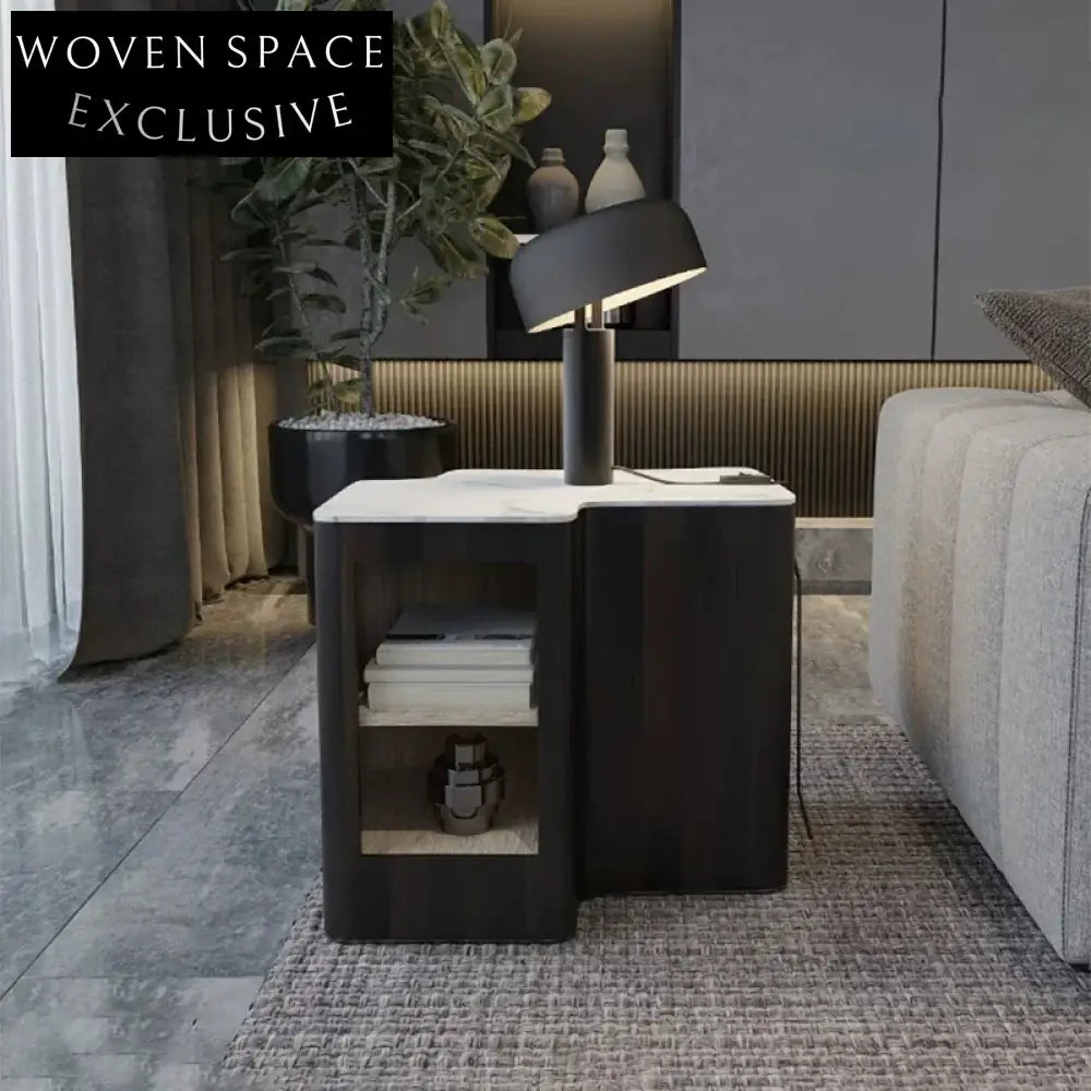Modern Marble Top Coffee Table, Elegant Wooden Base, Built-in Storage Cabinet