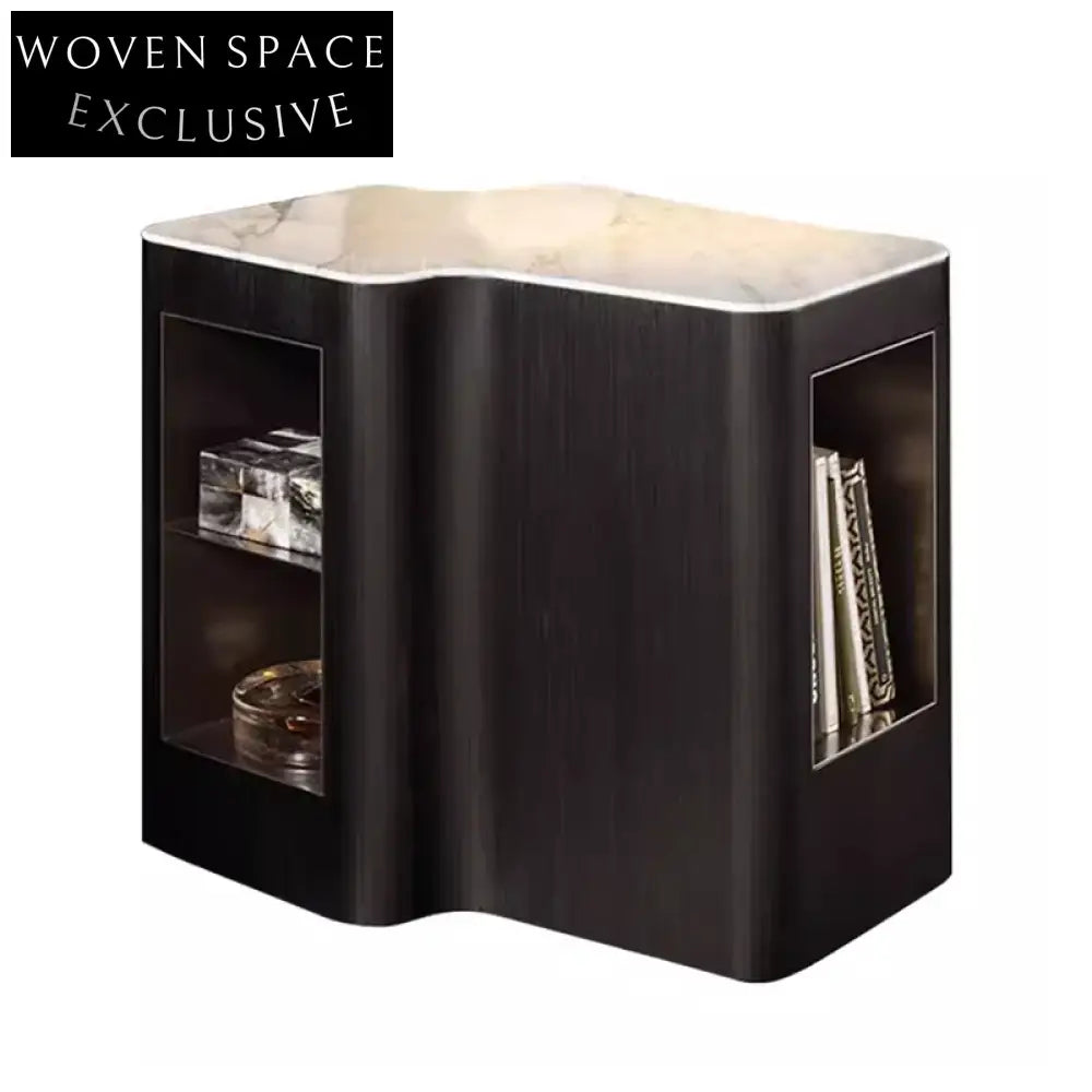 Modern Marble Top Coffee Table, Elegant Wooden Base, Built-in Storage Cabinet