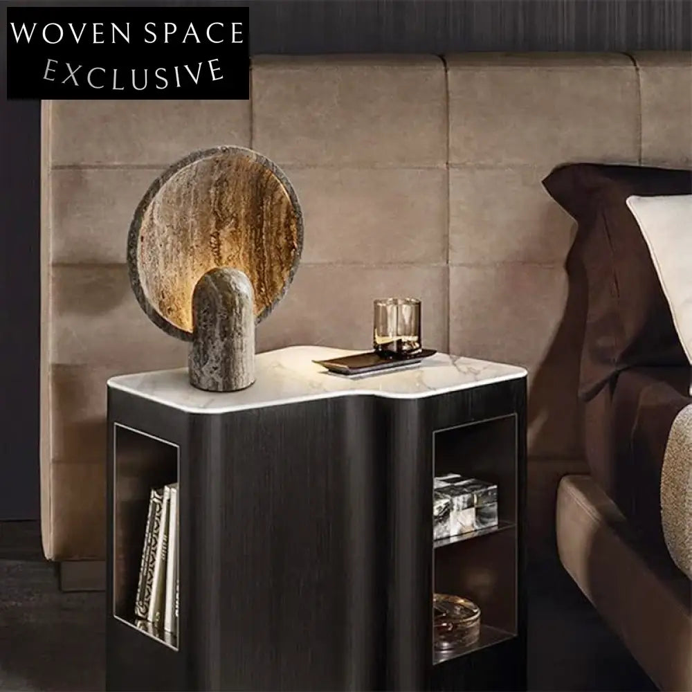 Modern Marble Top Coffee Table, Elegant Wooden Base, Built-in Storage Cabinet