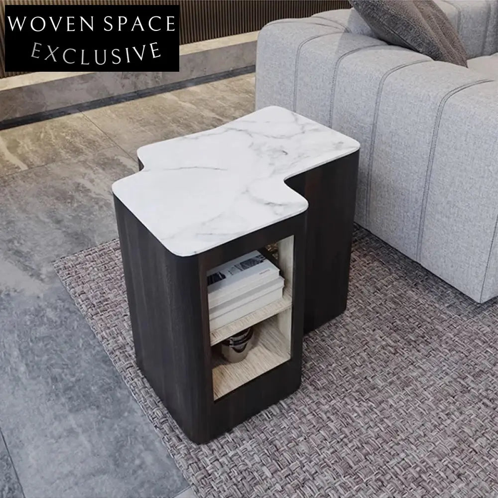 Modern Marble Top Coffee Table, Elegant Wooden Base, Built-in Storage Cabinet
