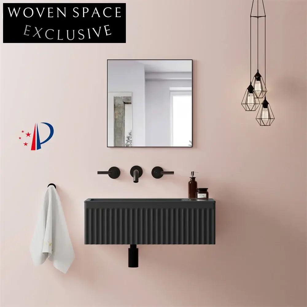 Modern Matt Green Wall-Mounted Manmade Stone Bathroom Washbasin with Faucet Hole