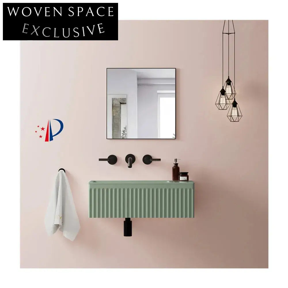 Modern Matt Green Wall-Mounted Manmade Stone Bathroom Washbasin with Faucet Hole