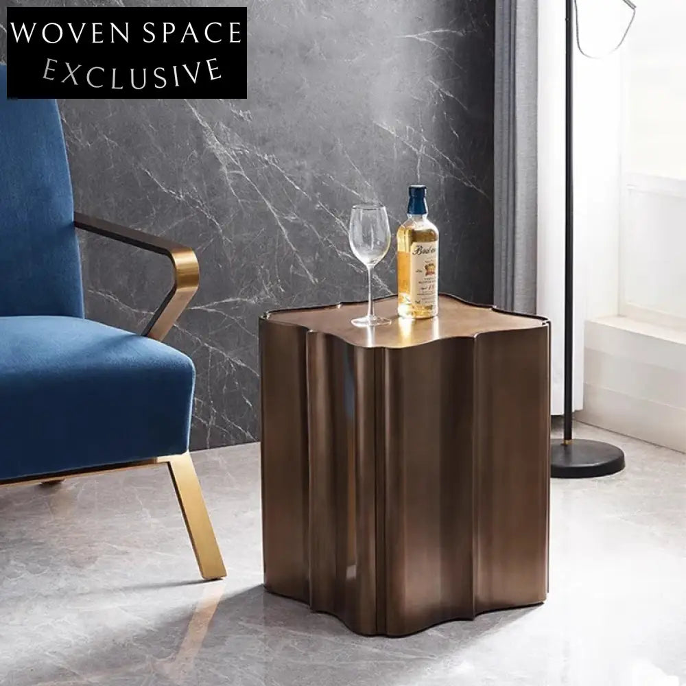 Modern Matte Brass Metal Sofa Side Nightstand Coffee Table