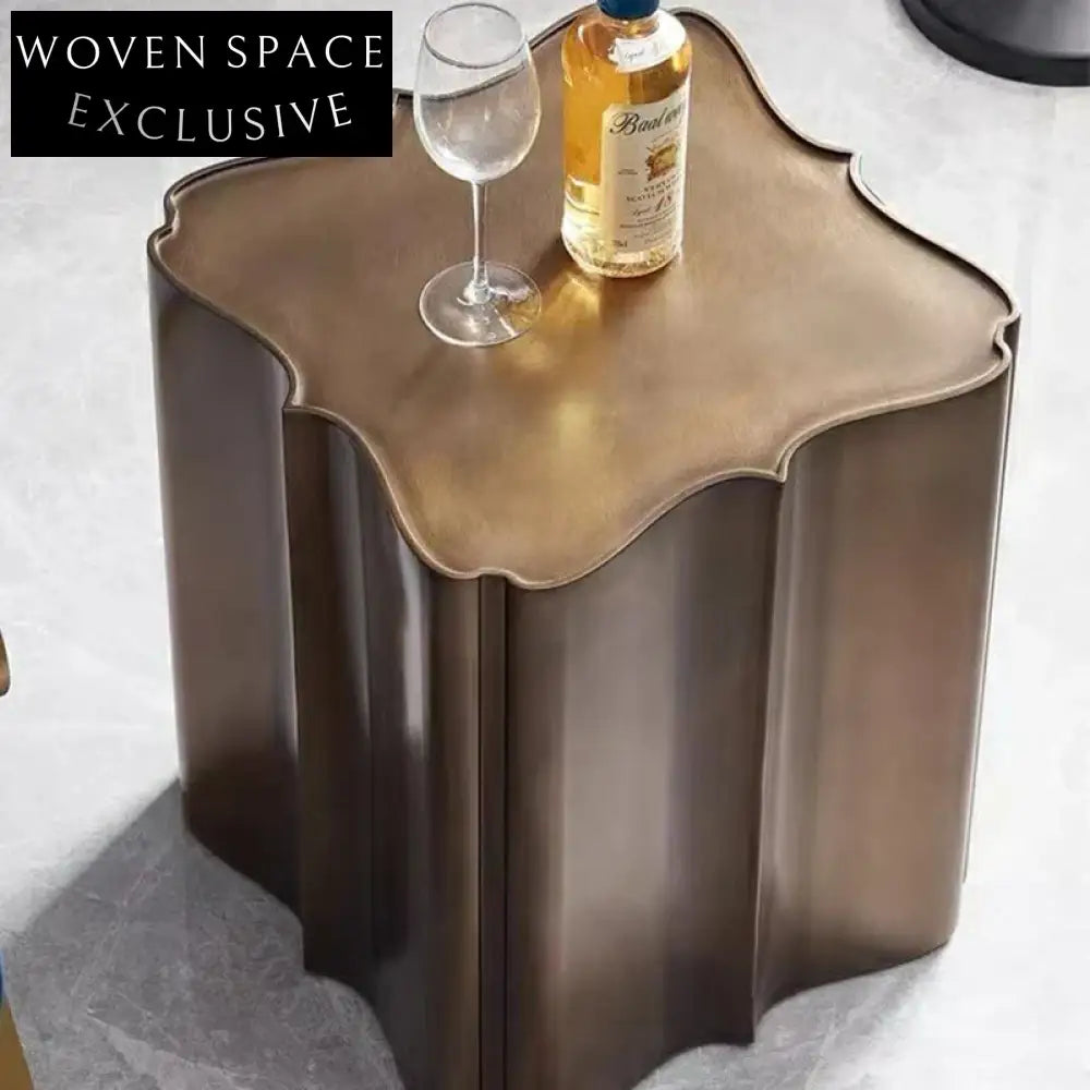 Modern Matte Brass Metal Sofa Side Nightstand Coffee Table
