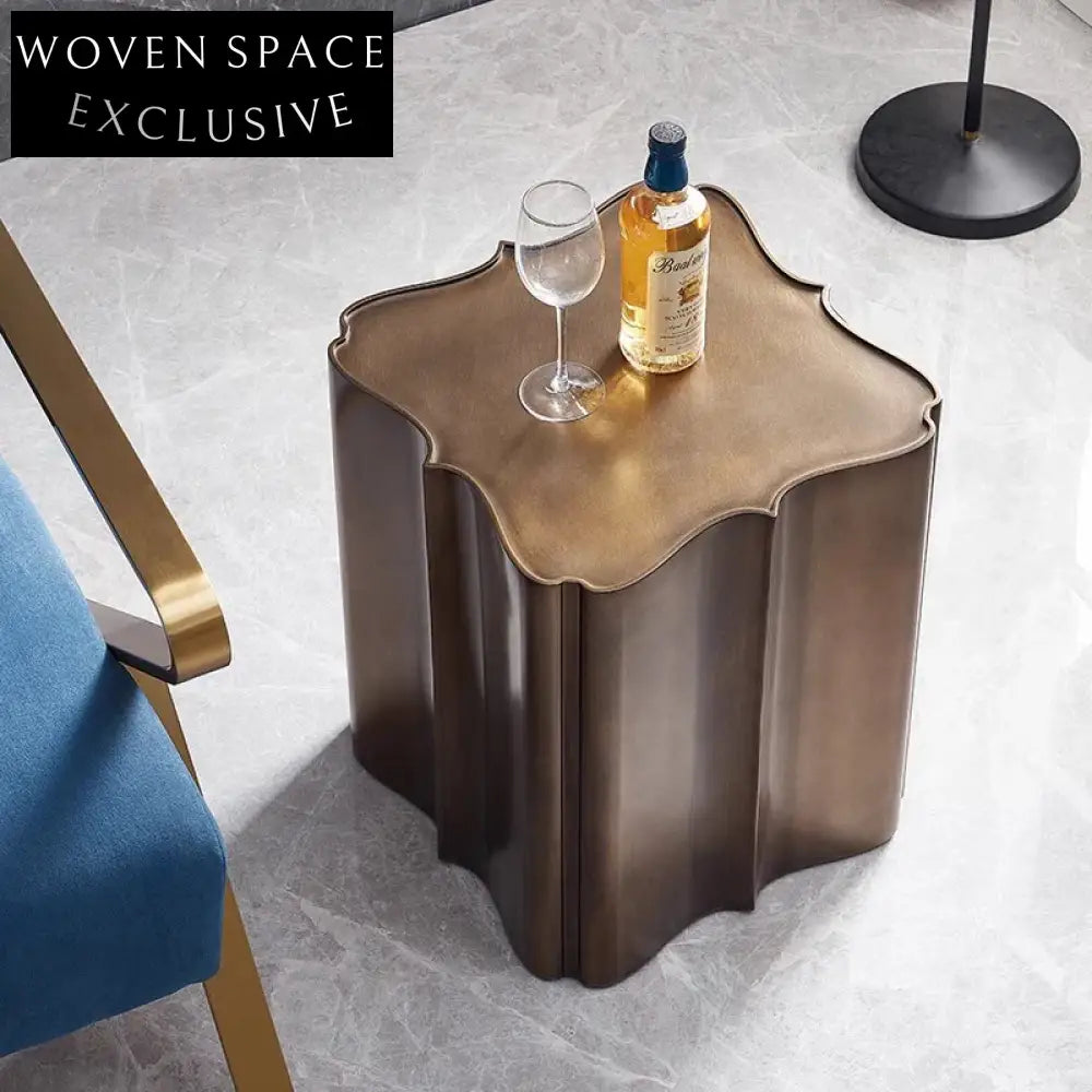 Modern Matte Brass Metal Sofa Side Nightstand Coffee Table