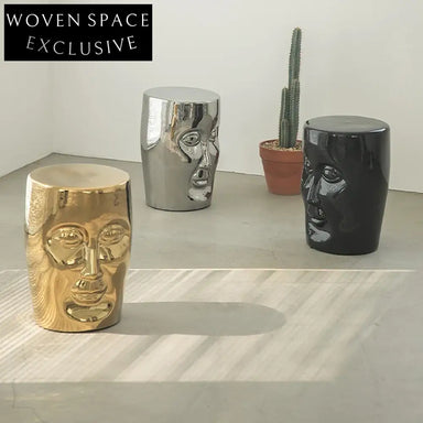 Modern Metal Round Coffee Table, Unique Human Face Design, Ceramic Top