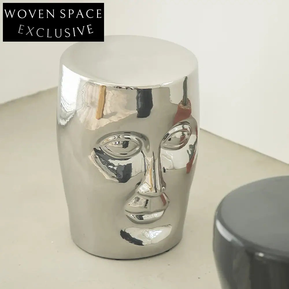 Modern Metal Round Coffee Table, Unique Human Face Design, Ceramic Top