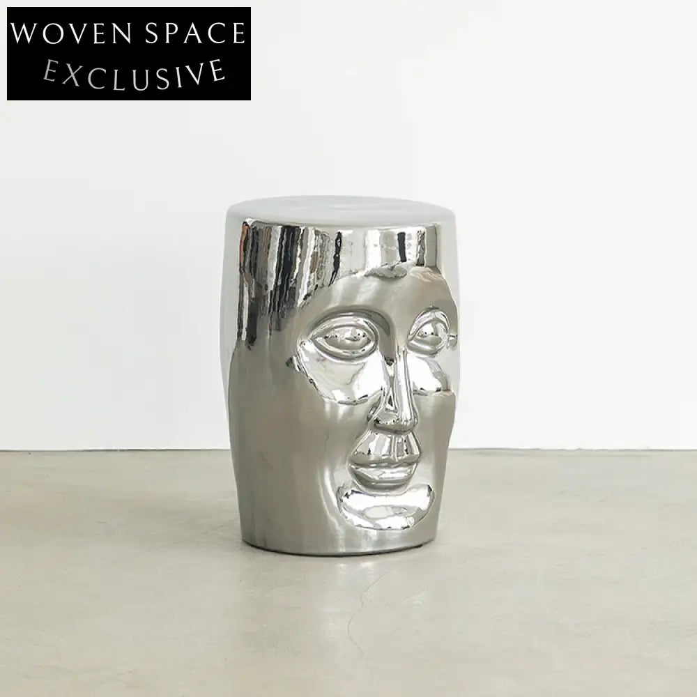 Modern Metal Round Coffee Table, Unique Human Face Design, Ceramic Top