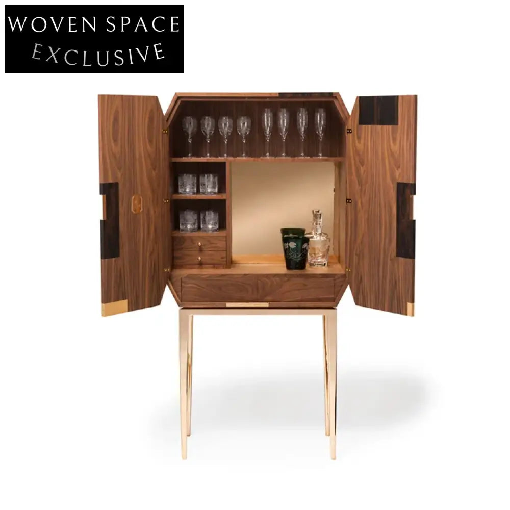 Modern Metal Wood High Leg Side Storage Cabinet