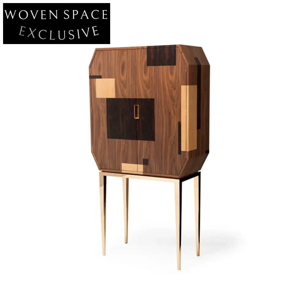 Modern Metal Wood High Leg Side Storage Cabinet