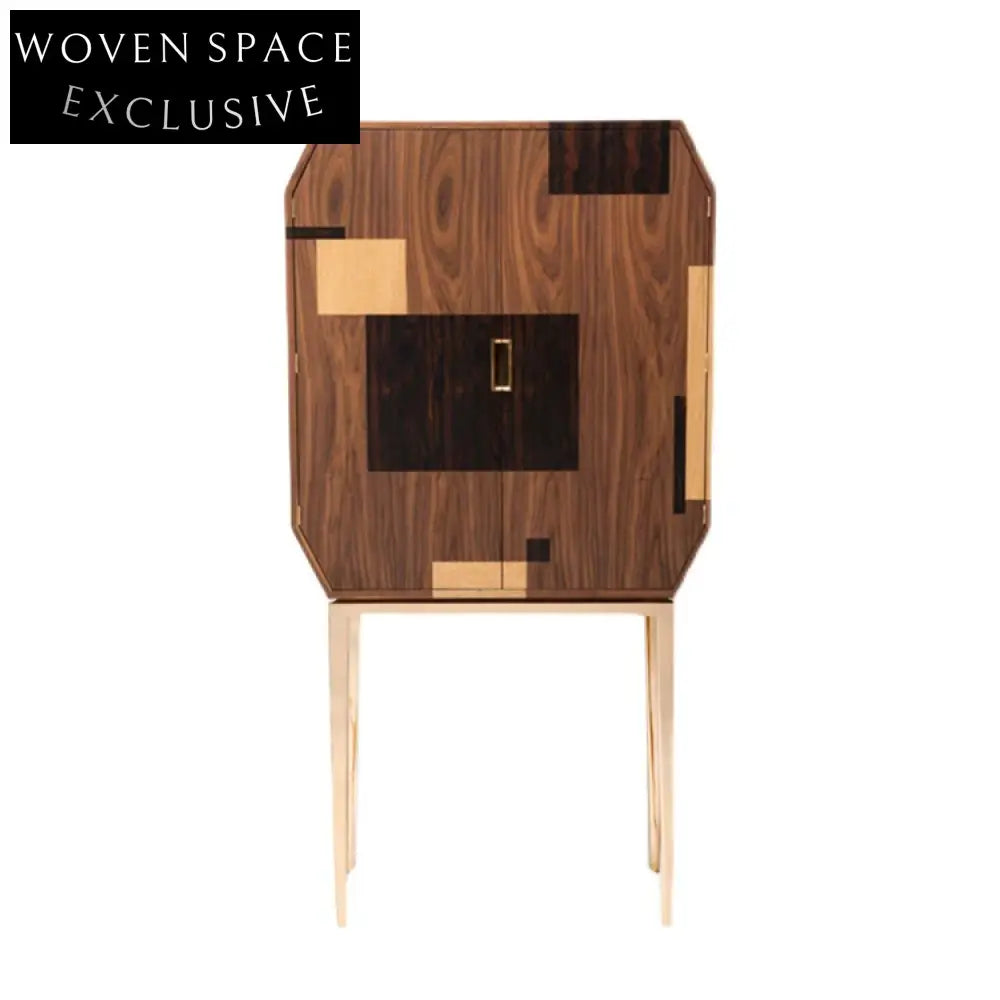 Modern Metal Wood High Leg Side Storage Cabinet