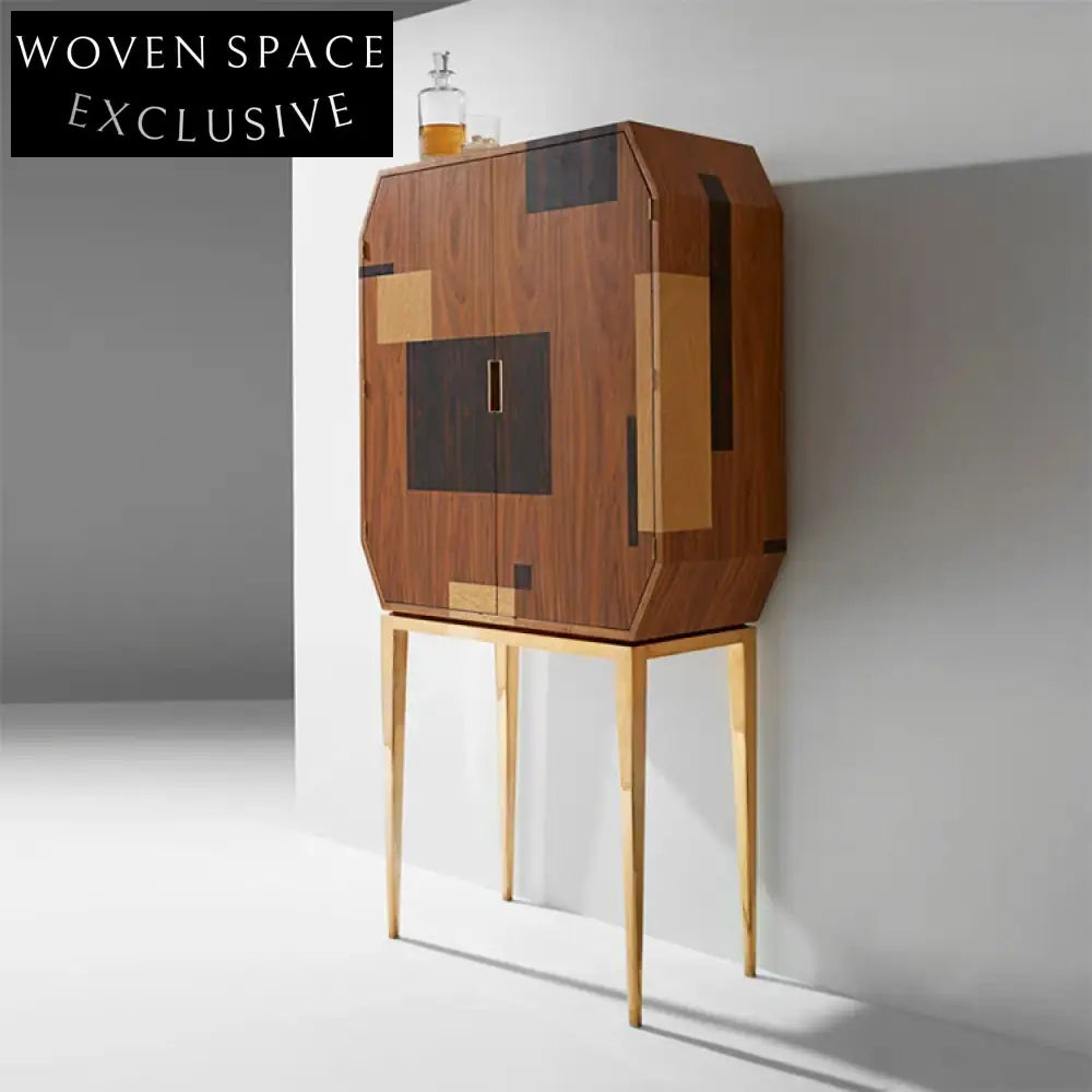 Modern Metal Wood High Leg Side Storage Cabinet