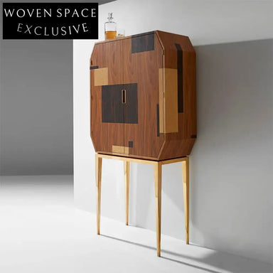 Modern Metal Wood High Leg Side Storage Cabinet