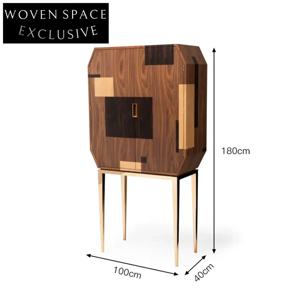 Modern Metal Wood High Leg Side Storage Cabinet
