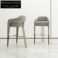 Modern Minimalist Ash Wood Stainless Steel Upholstered High Counter Bar Stool