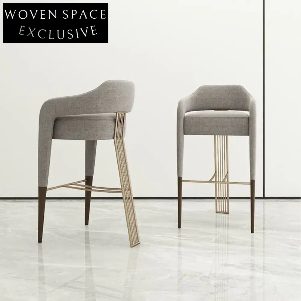 Modern Minimalist Ash Wood Stainless Steel Upholstered High Counter Bar Stool