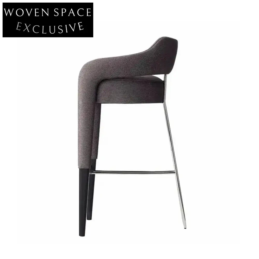 Modern Minimalist Ash Wood Stainless Steel Upholstered High Counter Bar Stool