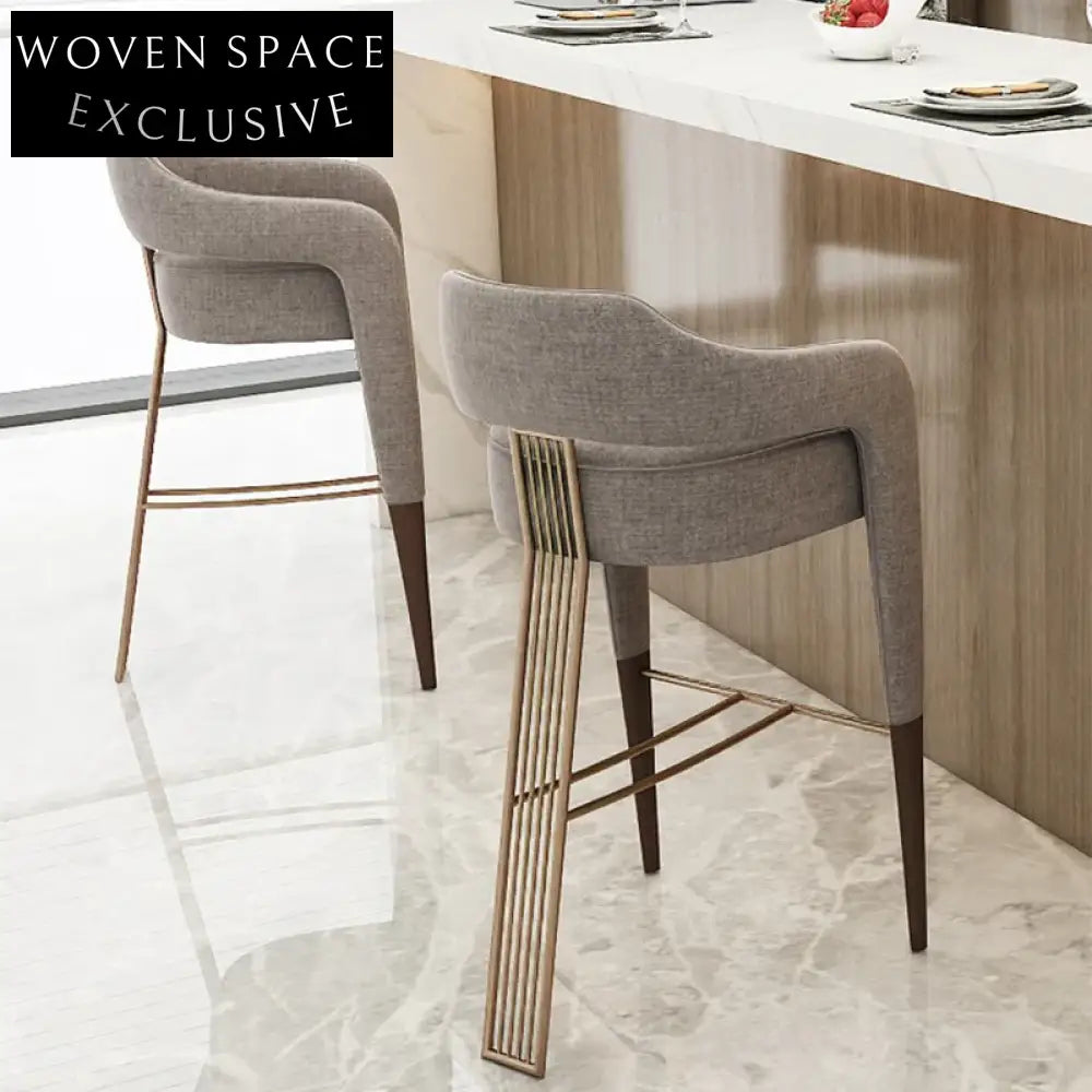 Modern Minimalist Ash Wood Stainless Steel Upholstered High Counter Bar Stool