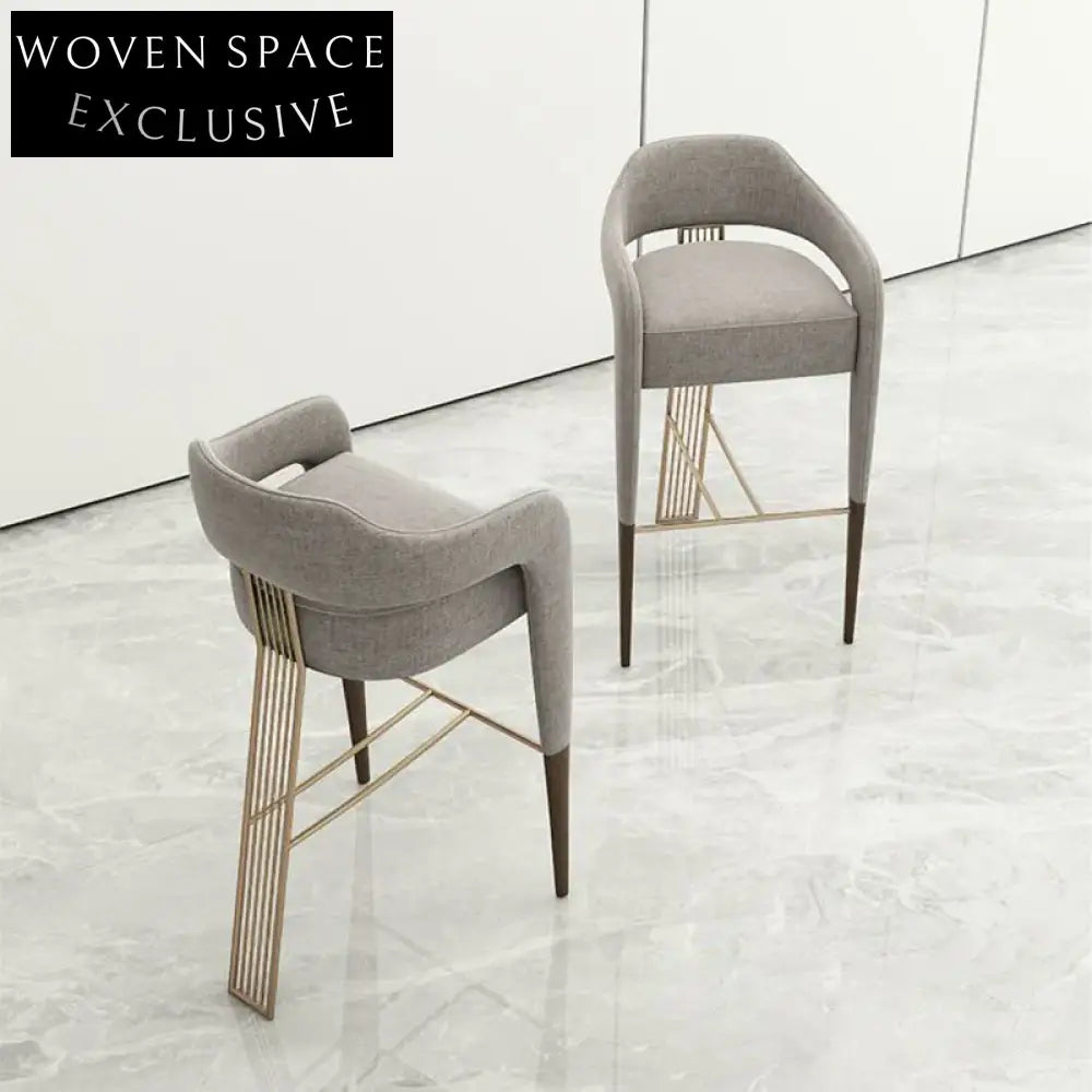 Modern Minimalist Ash Wood Stainless Steel Upholstered High Counter Bar Stool