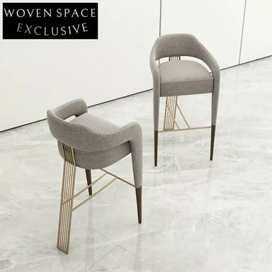 Modern Minimalist Ash Wood Stainless Steel Upholstered High Counter Bar Stool
