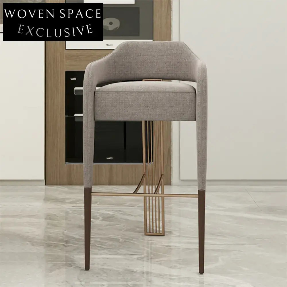 Modern Minimalist Ash Wood Stainless Steel Upholstered High Counter Bar Stool