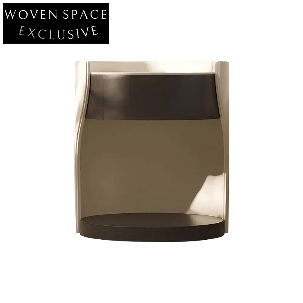 Modern Minimalist Bedroom Nightstand with Drawer, Saddle Leather and Slate Top Table