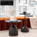 Modern Minimalist Black Metal Round Side Coffee Table with Tray Top