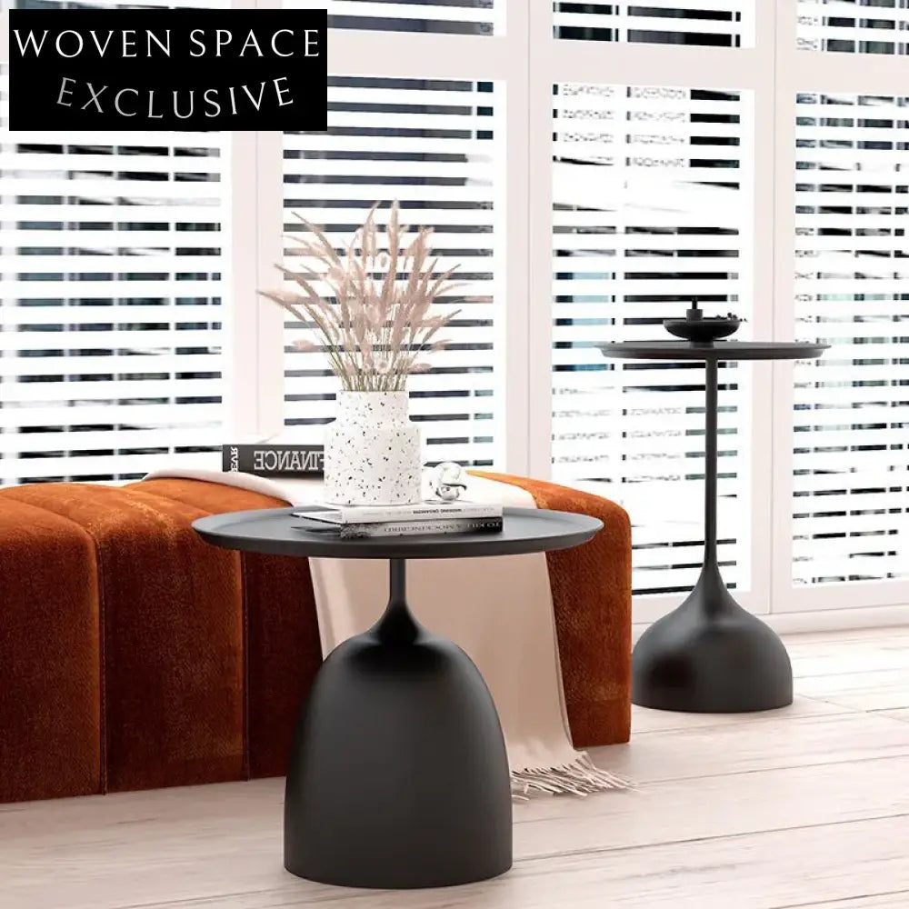 Modern Minimalist Black Metal Round Side Coffee Table with Tray Top