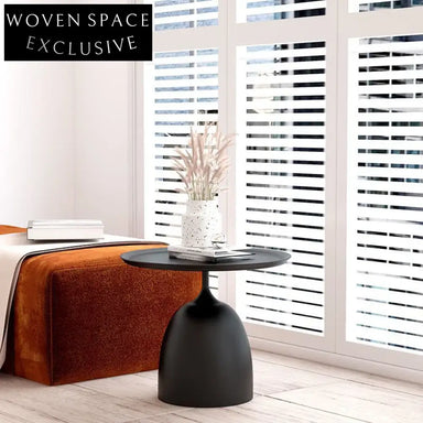 Modern Minimalist Black Metal Round Side Coffee Table with Tray Top