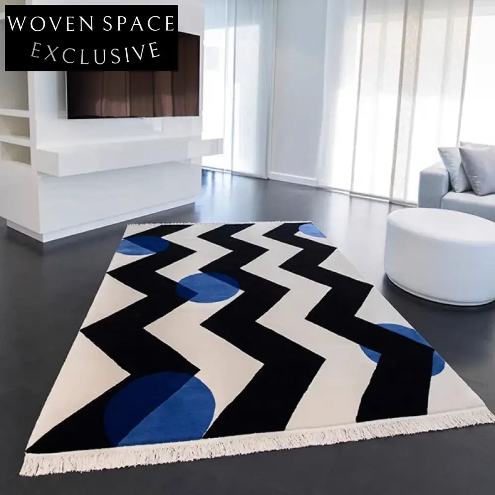 Modern Minimalist Black & White Polyester Area Rug for Living Room Bedroom