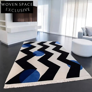 Modern Minimalist Black & White Polyester Area Rug for Living Room Bedroom